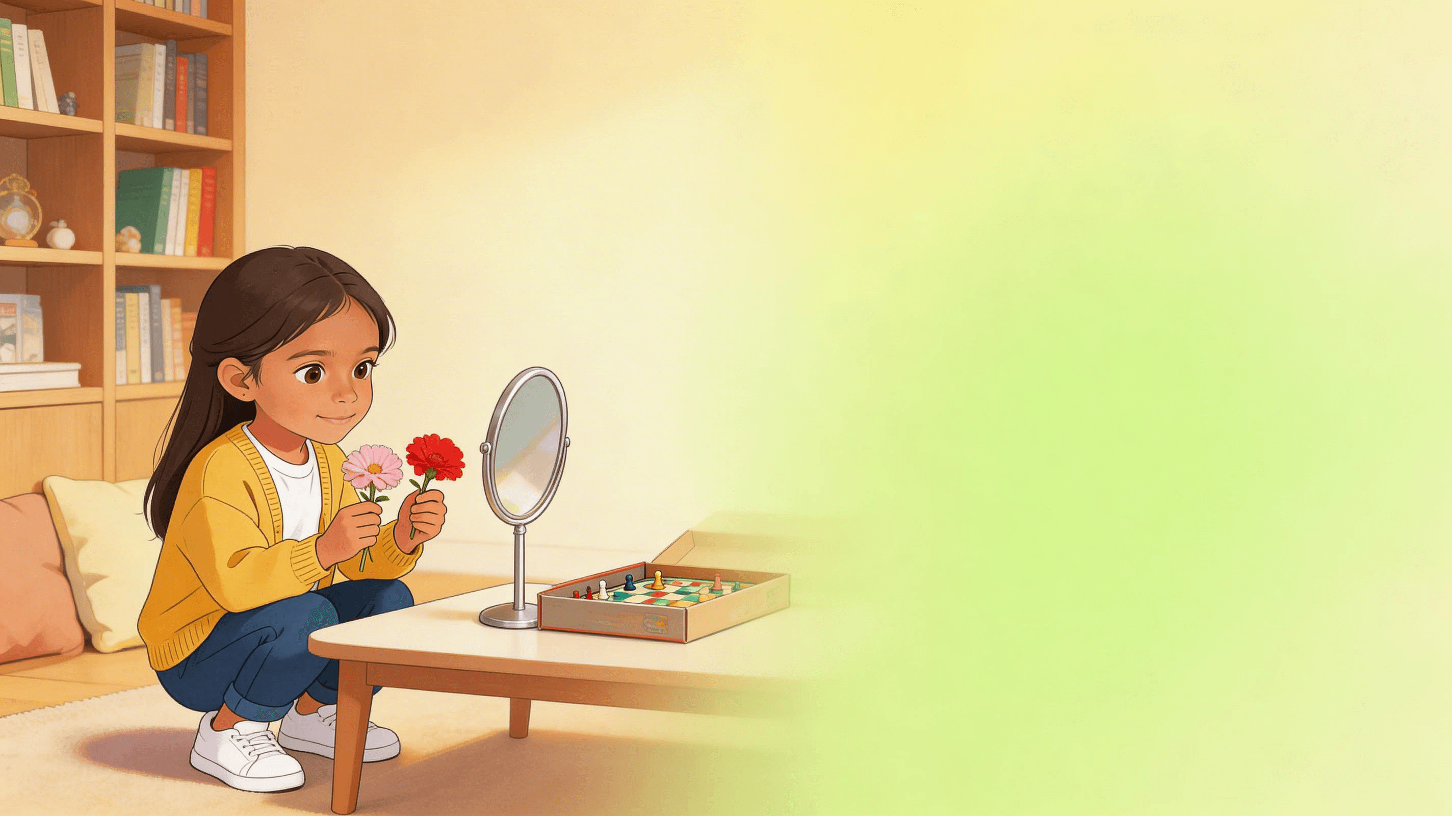 Ilustración de la escena 3: Cuento para mejorar la atención y memoria visual: Alba y el juego de los detalles invisibles