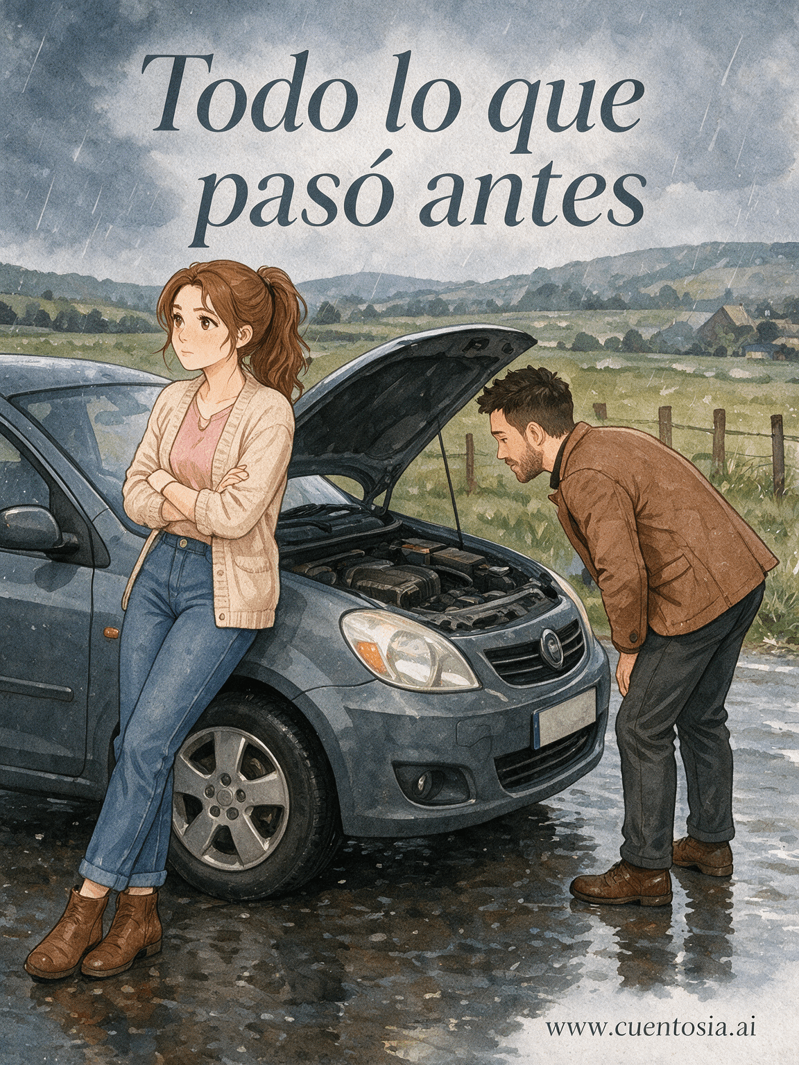 Portada ilustrada del cuento «Todo lo que pasó antes», Romántico, ilustración en Acuarela