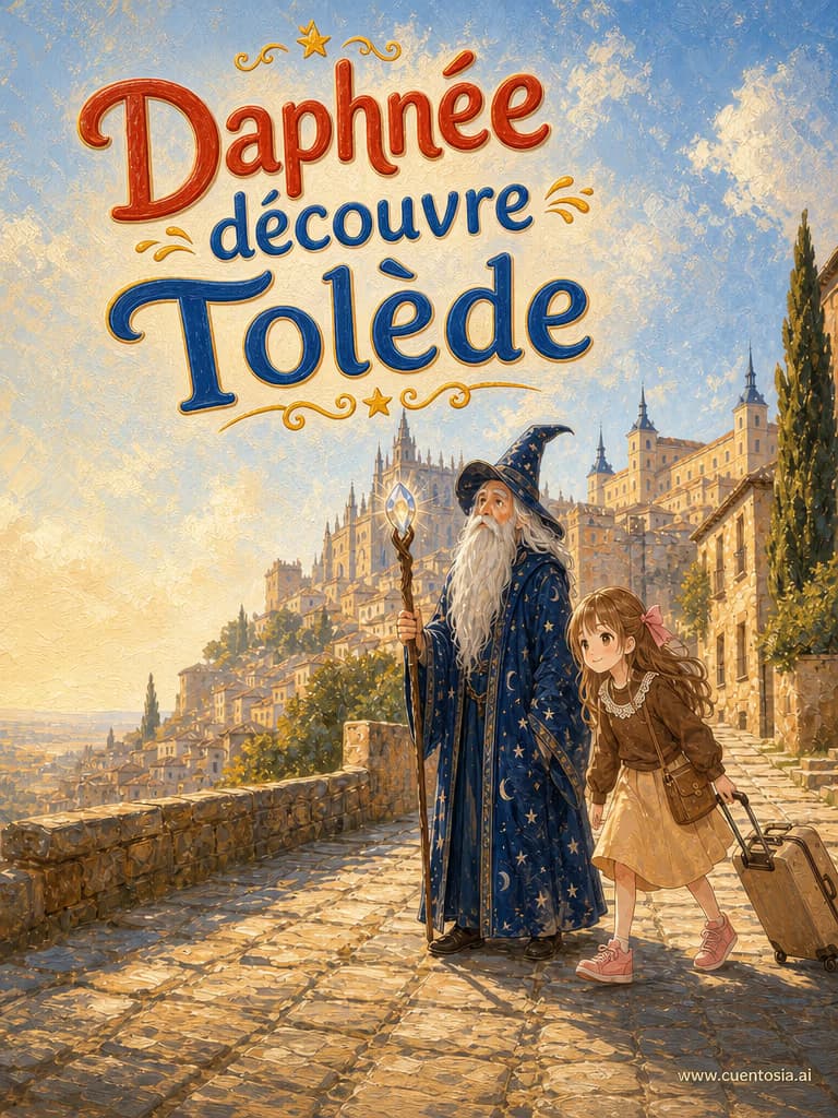 Couverture illustrée du conte « Daphnée découvre Tolède », Culture et traditions, illustration en Huile Impressionniste