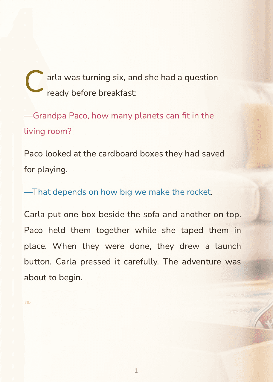 Inside double page of "Carla and the Cardboard Rocket"