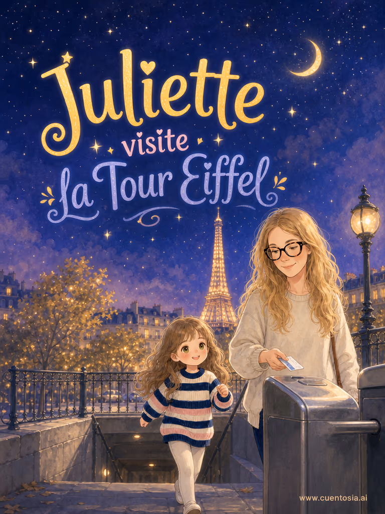 Couverture illustrée du conte « Juliette visite la Tour Eiffel », Culture et traditions, illustration en Rêves de Lune