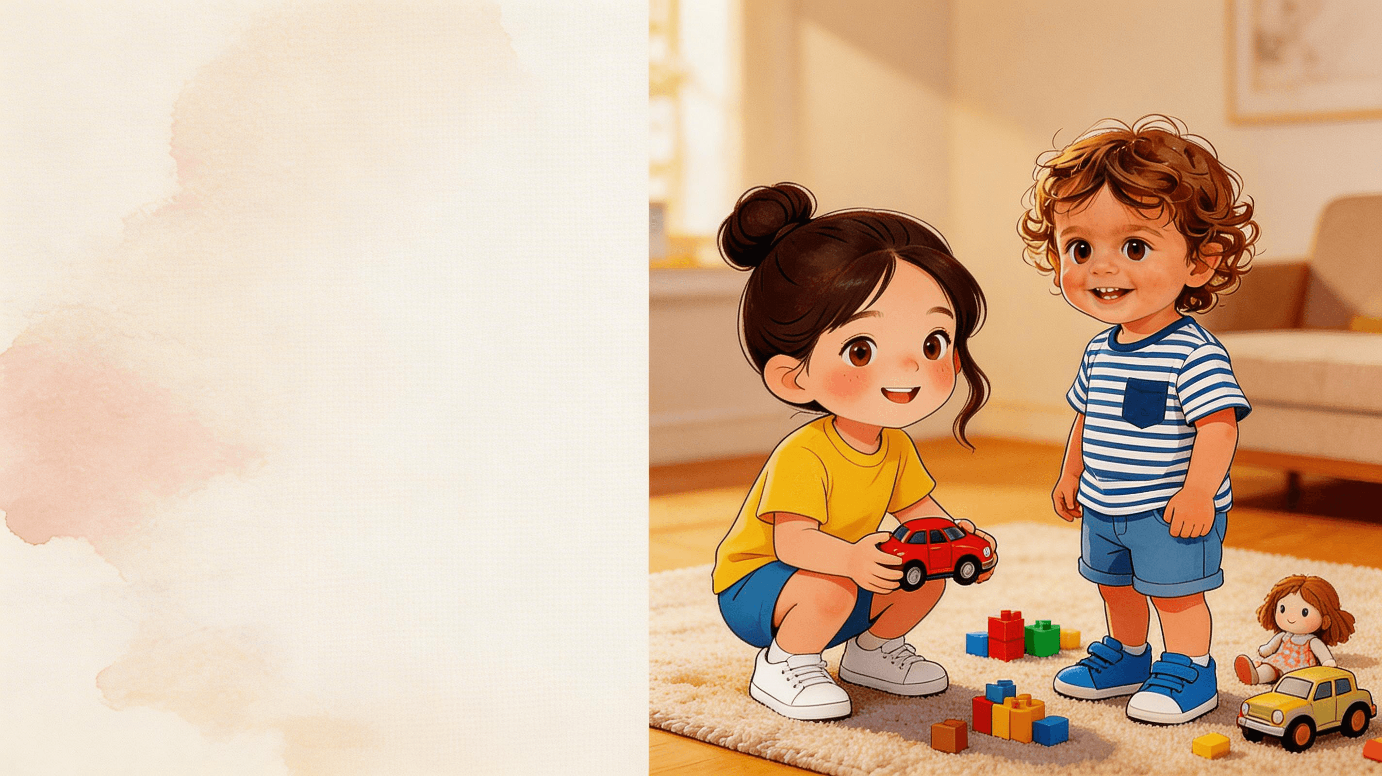 Ilustración de la escena 1: Hugo y Valentina no quieren compartir