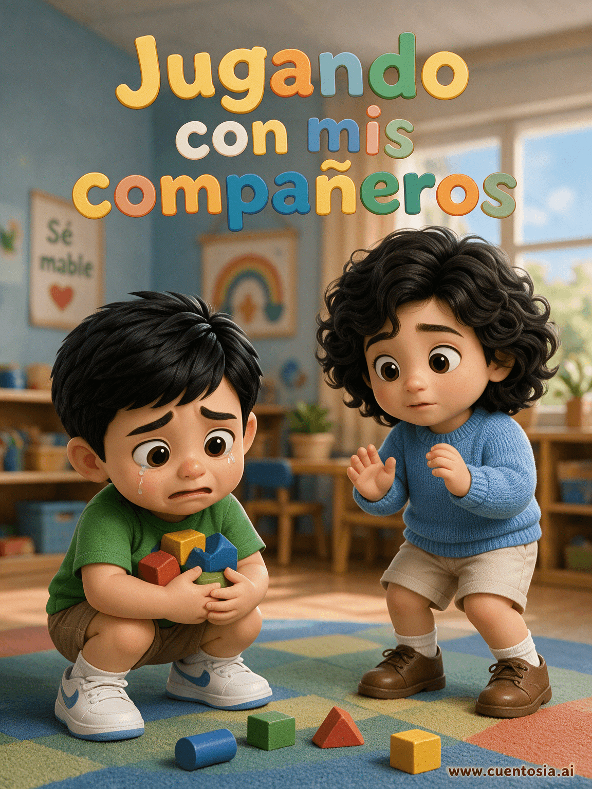 Portada ilustrada del cuento «Jugando con mis compañeros», Valores y convivencia