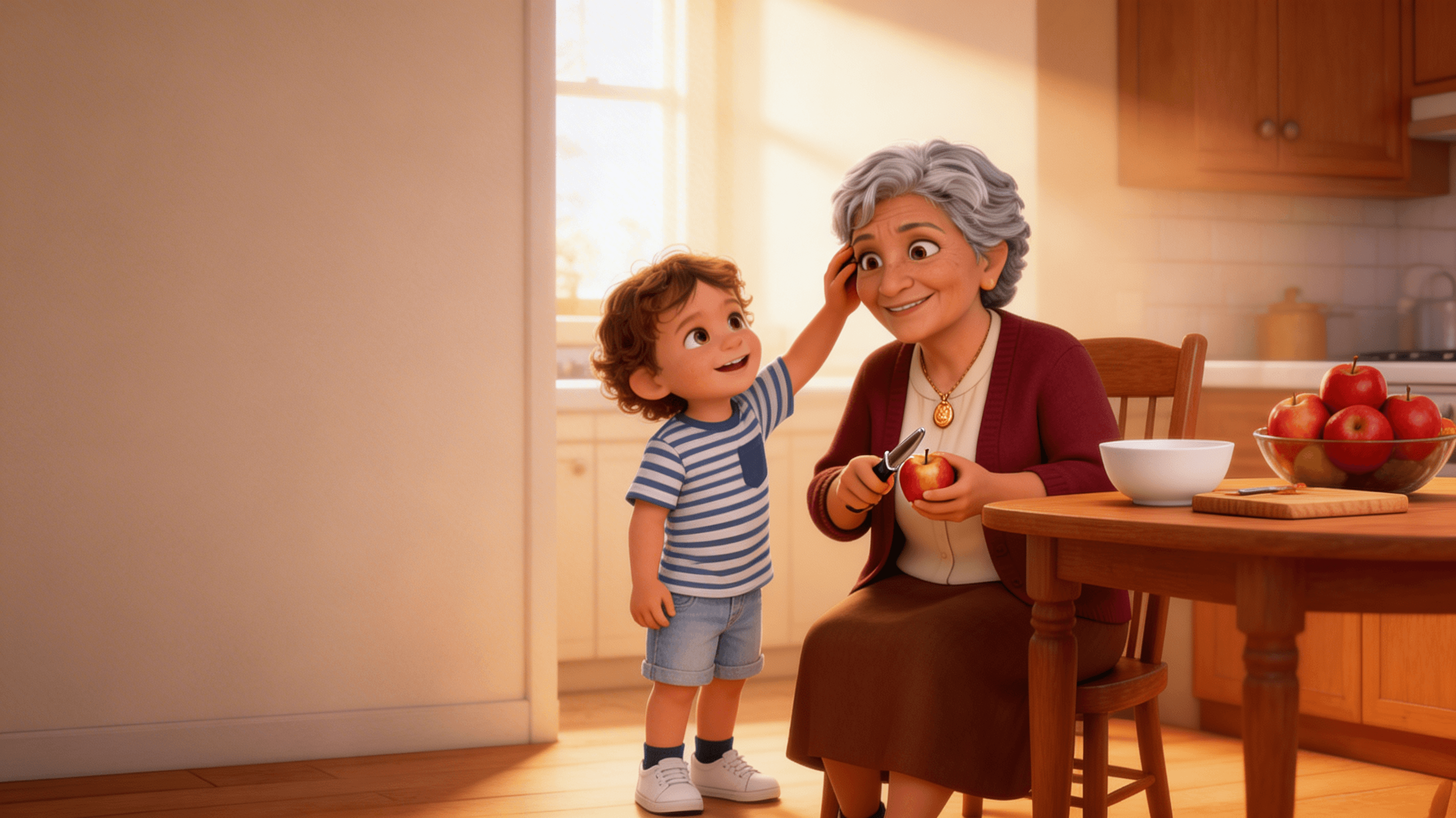 Escena ilustrada de un cuento personalizado de regalo para Para los abuelos